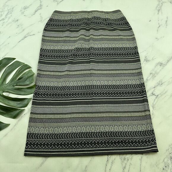 J Jill Knit Midi Skirt Size L Gray Black Stripe Pull On Side Slit Pencil Stretch - Picture 7 of 10